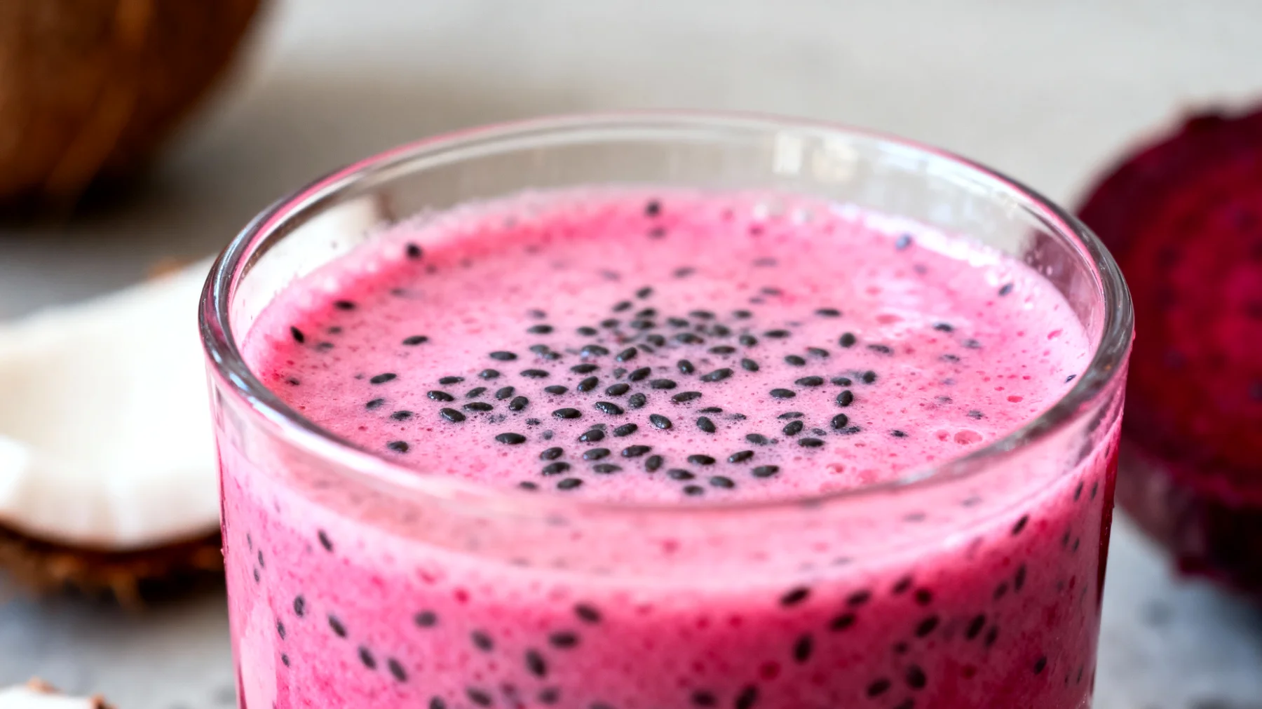 Acqua di cocco con semi di chia e succo di barbabietola"